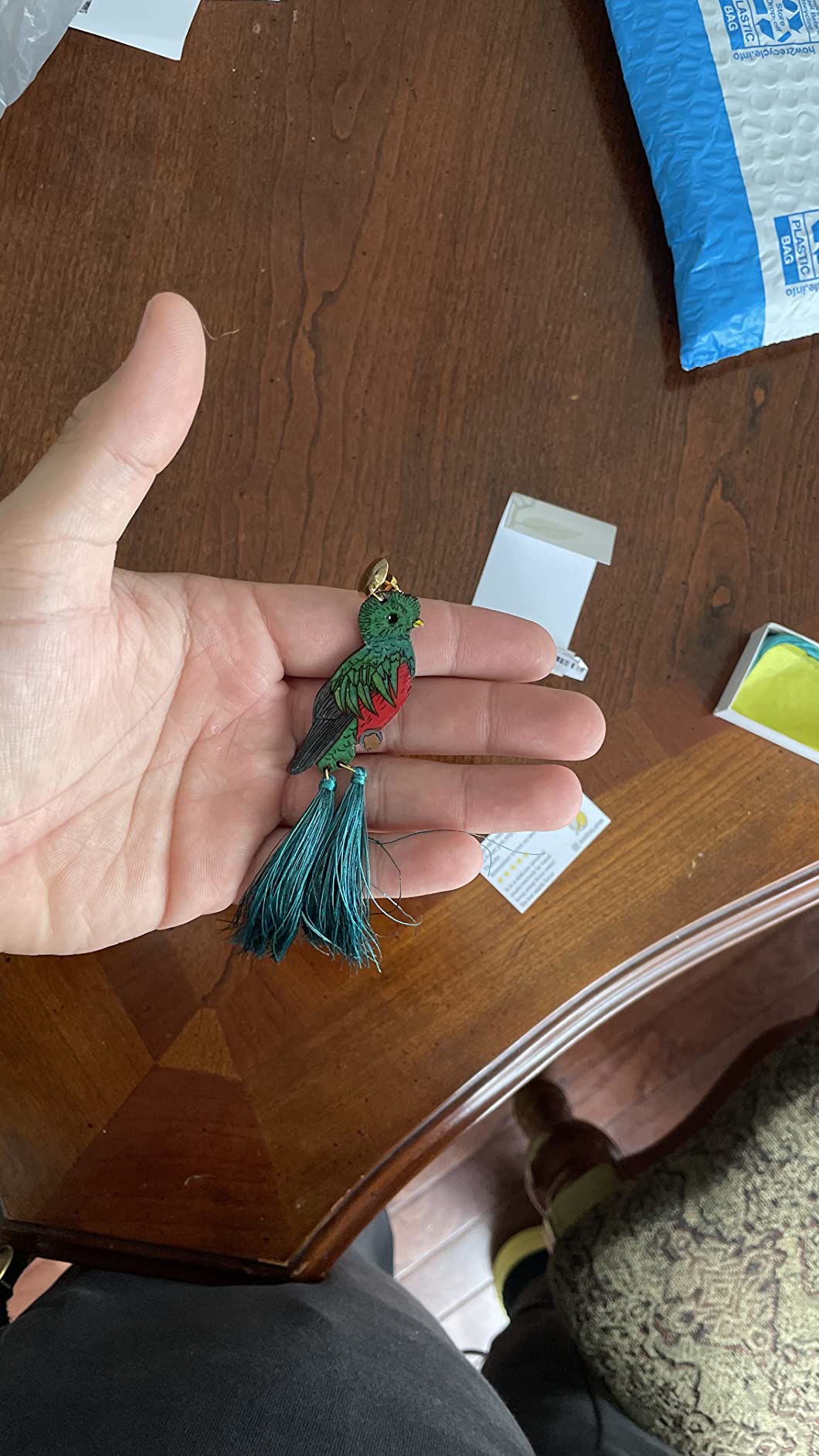 Long tailed Quetzal Tassel handmade birds big earrings for women customer photo 2