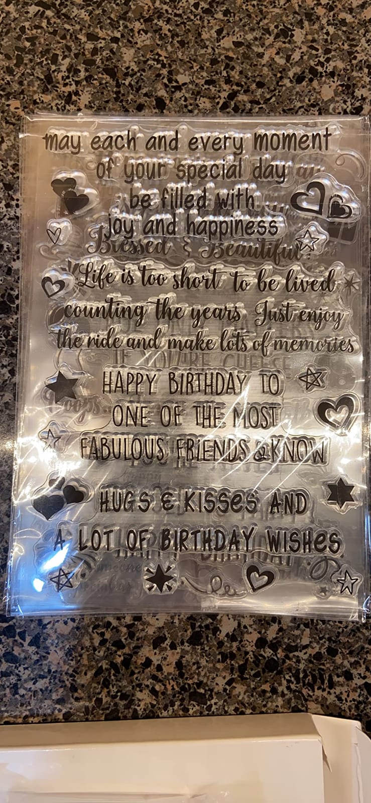 Clear Stamps for Card Making, 4 Sheets Sentiments, 3 Acrylic Blocks | Happy Birthday Rubber Stamps, Grid Line Blocks, DIY Scrapbooking, Journaling, Ink Pad Compatible customer photo 1