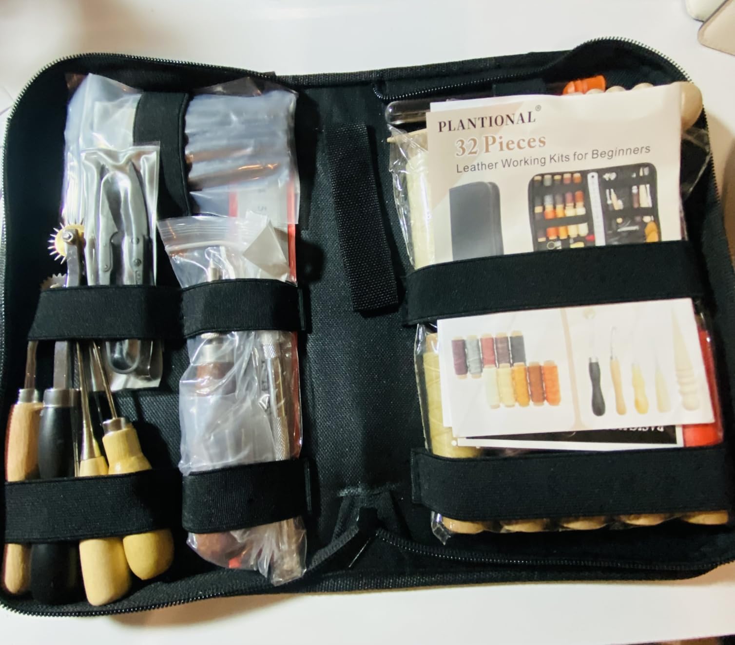 Leather Working Tools for Beginners: Professional Leather Tools with Punch | leather sewing kit with Waxed Thread Groover Awl Stitching Punch for Leathercraft Adults Gifts, Practical leather working kit customer photo 2