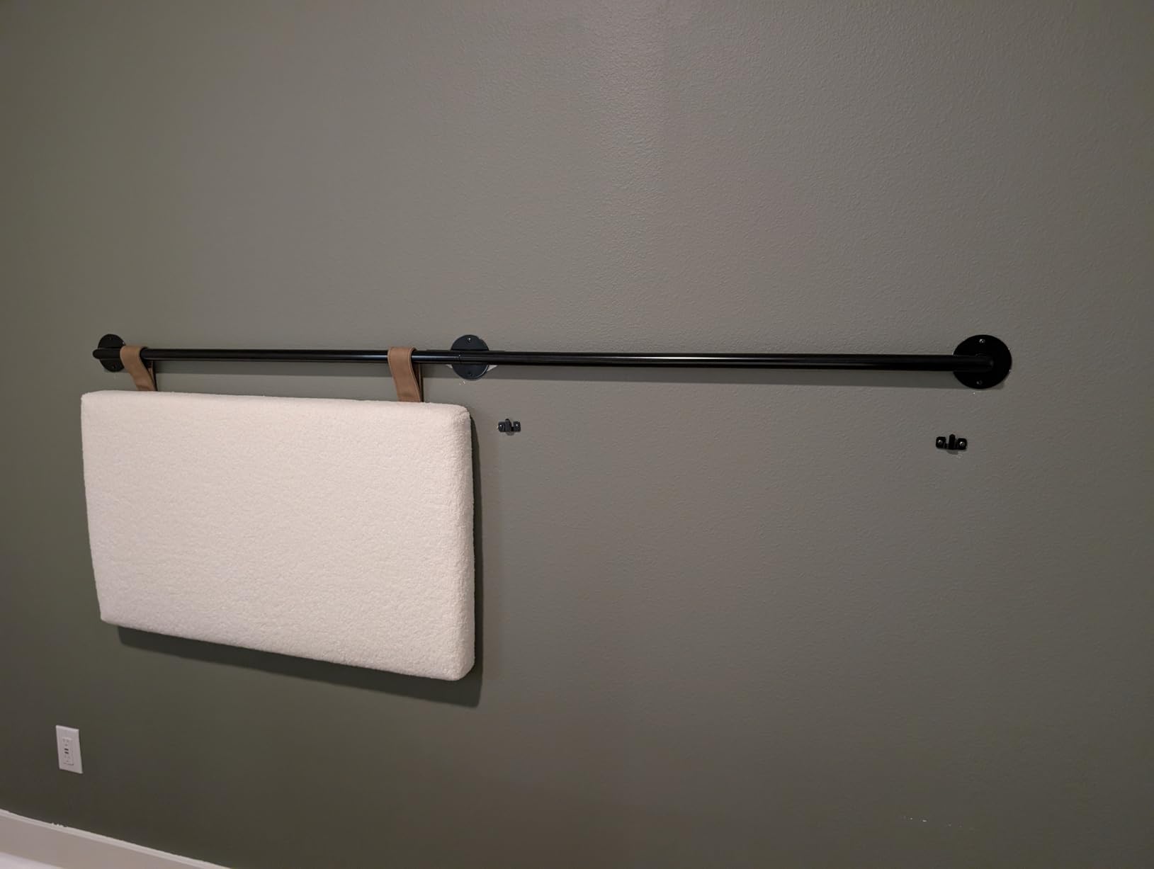Nathan James Charlie Wall Mount Hanging Upholstered Headboard, Queen, White Boucle with Brown Faux Leather Straps customer photo 1