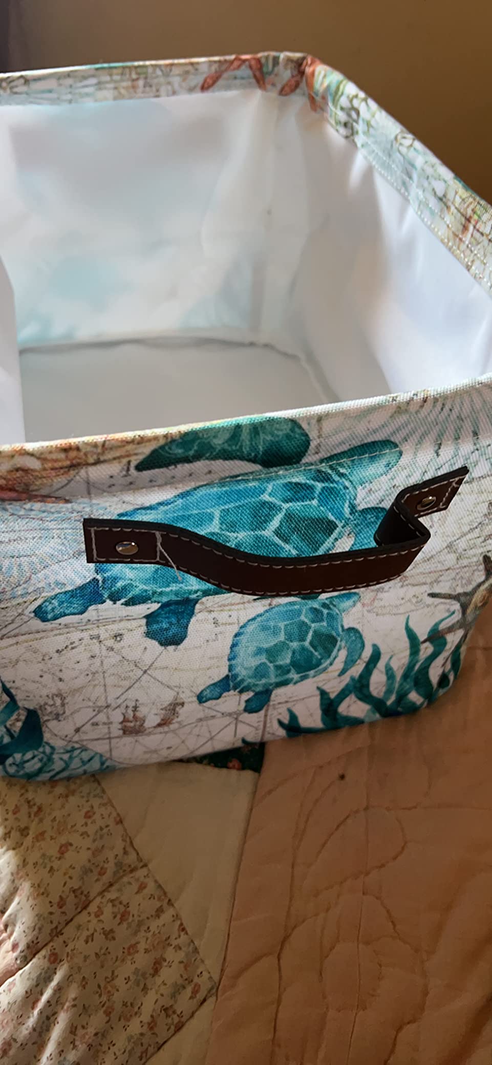 Bolaz Large Storage Basket Vintage Ocean Sea Turtle Starfish Map Foldable Storage Box Organizer Bins with Handles for Bedroom Home Office customer photo 2