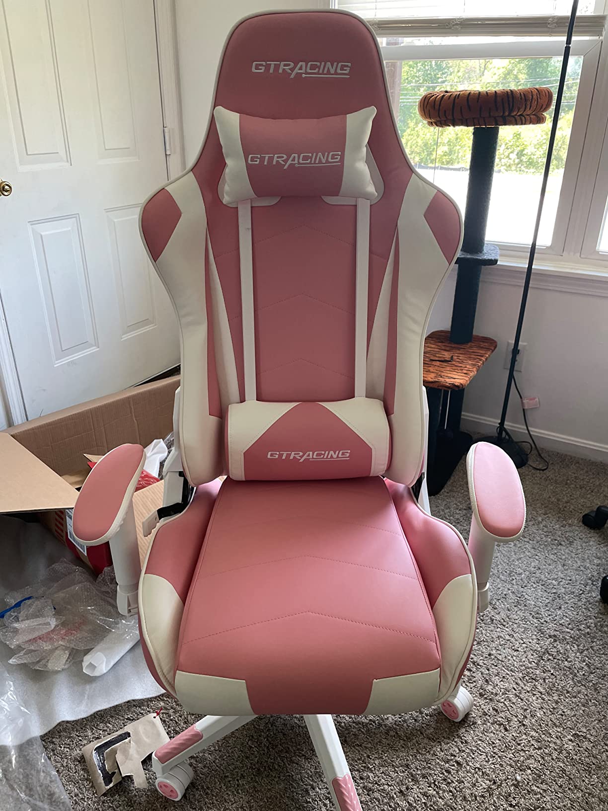 GTRACING Gaming Chair Racing Office Computer Ergonomic Video Game Chair Backrest and Seat Height Adjustable Swivel Recliner with Headrest and Lumbar Pillow Esports Chair (Red) customer photo 2