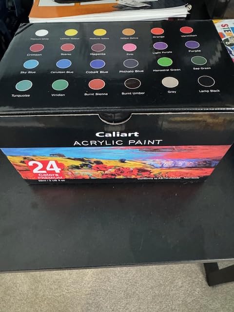 Caliart 24 Colors Acrylic Paint Set Large Bottles 4oz with 12 Brushes customer photo 2