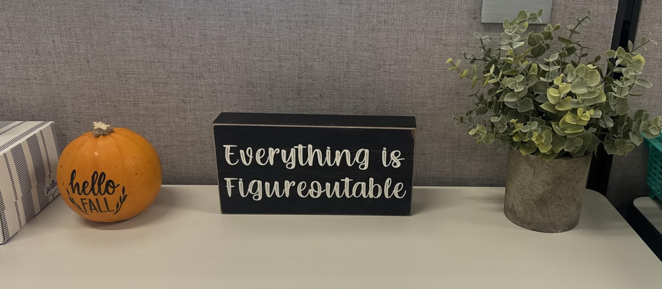 Esur Home Office Desk Black Decor - Inspirational Farmhouse Wooden Box Sign - Everything is Figureoutable customer photo 1
