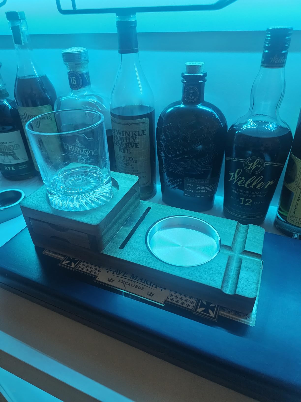 Scotte Ashtray Coaster Whiskey Glass Tray & Wooden Ash Tray with Cigar Cutter,Include Drawer and Cigar Slot Home Office Outdoor Great Cigar Accessories for Men customer photo 1