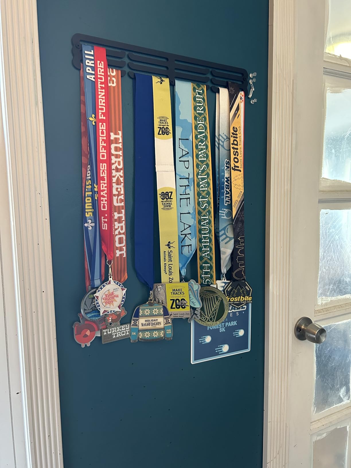 Goutoports Medal Hanger Display Rack - Personalized Award Ribbon Organizer for Sports Race Runner Gymnastics Plaques Hanger for Wall Mount Hold Up 60 Medal for Athlete - Never Give Up customer photo 1