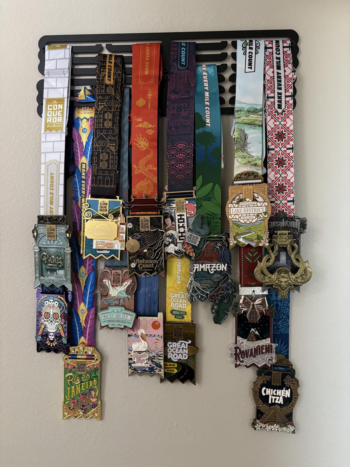 Goutoports Medal Hanger Display Rack - Personalized Award Ribbon Organizer for Sports Race Runner Gymnastics Plaques Hanger for Wall Mount Hold Up 60 Medal for Athlete - Never Give Up customer photo 2
