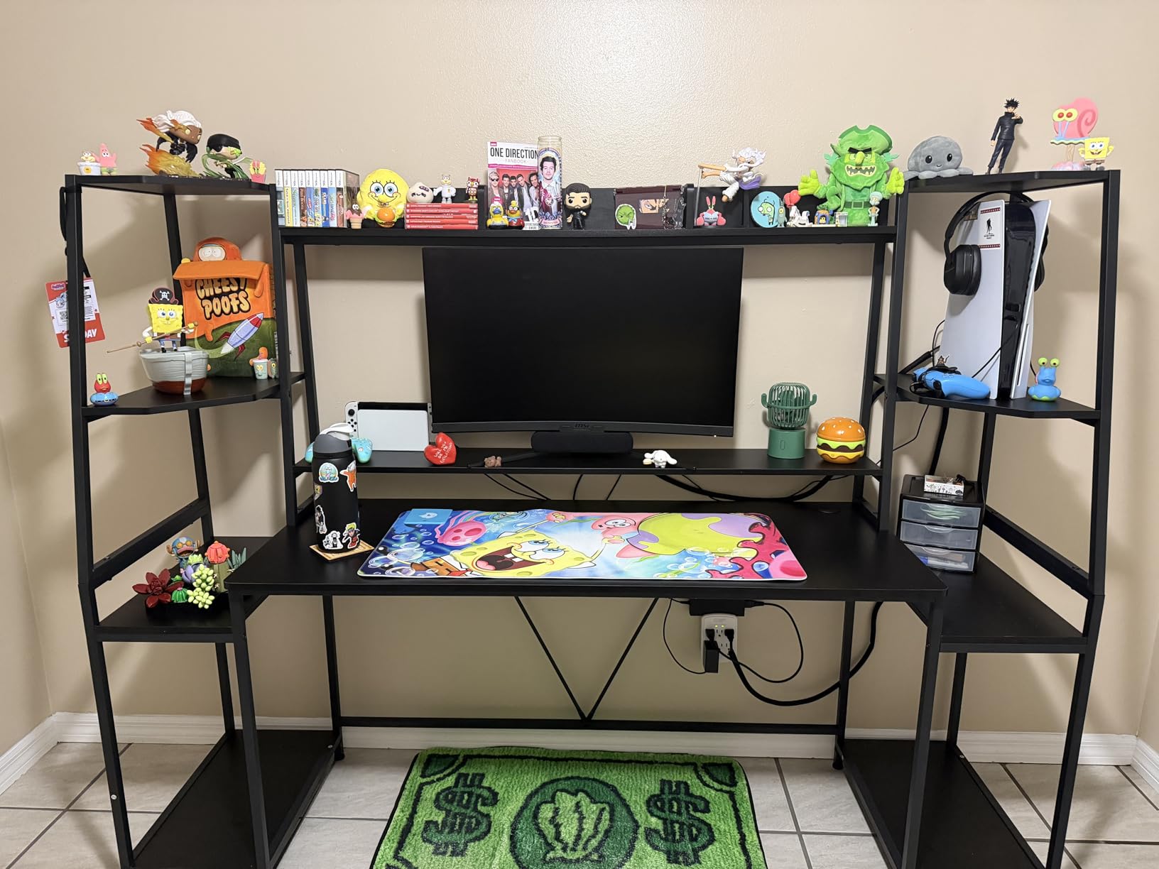 SEDETA 79'' Gaming Desk with LED Lights, Hutch and Storage Shelves, Black customer photo 2
