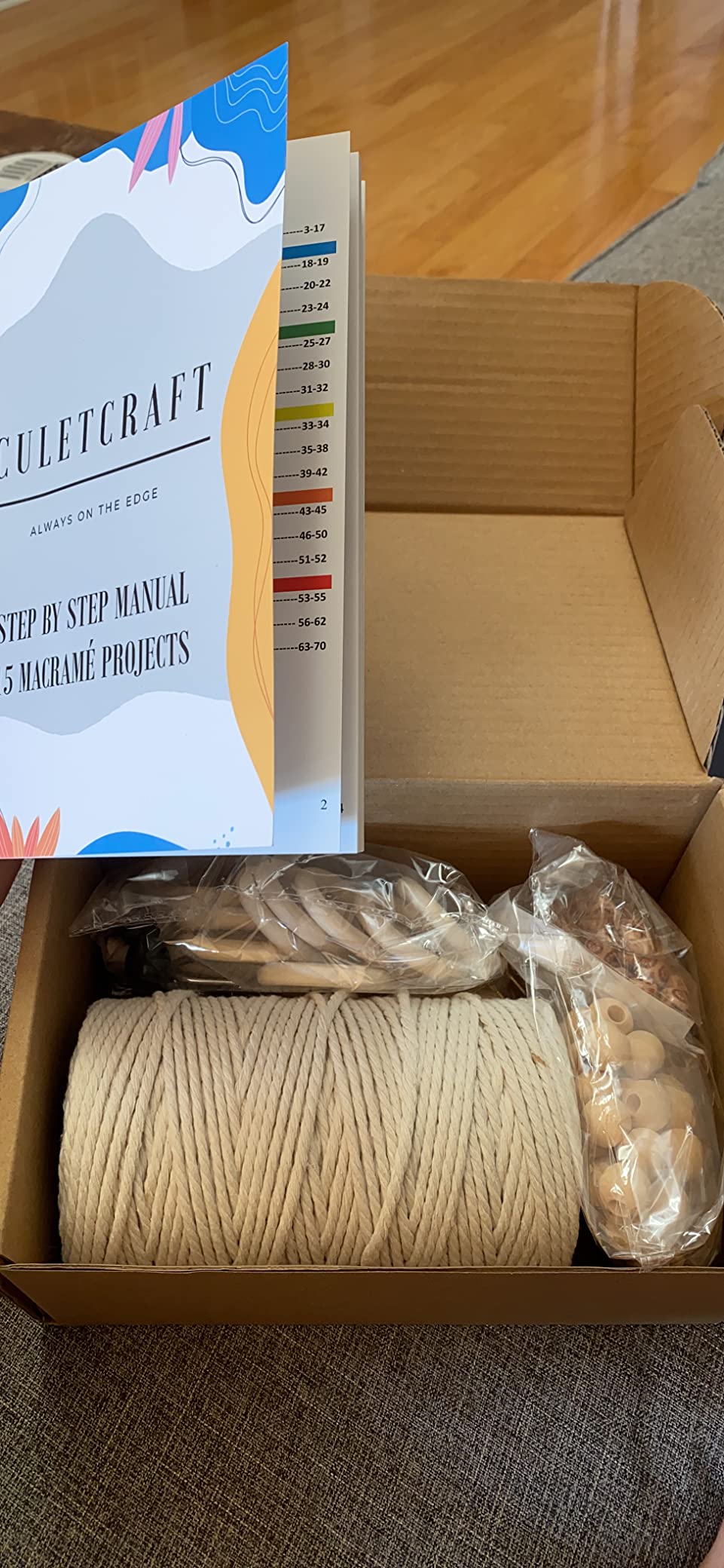 CULETCRAFT Macrame Kit for Beginners 153pc, 15 Projects Book, 164yd Cotton Macrame Cord, Wooden Beads & Sticks, Wooden & Metal Rings, Gift Box, Book & Accessories, Perfect Macrame Starter Kit customer photo 1