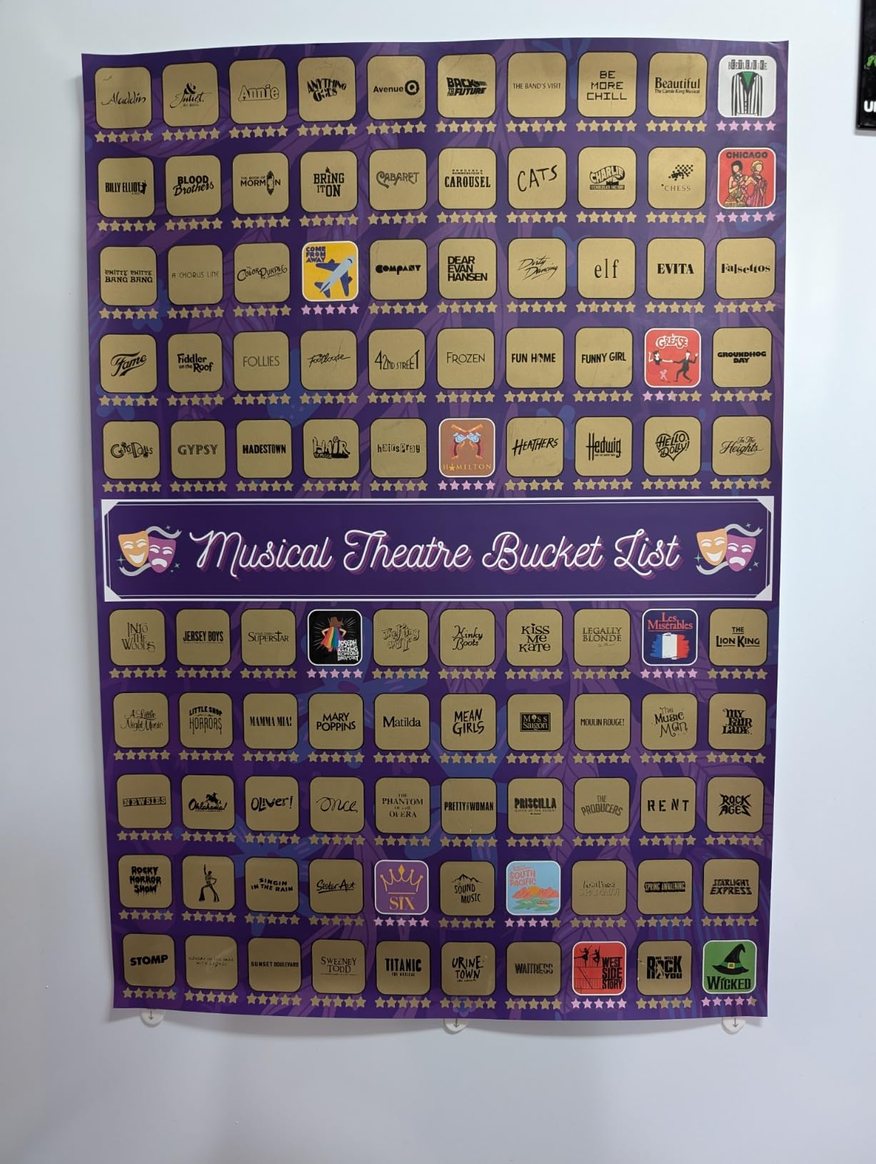 100 Musical Theater Shows Scratch Off Poster - Gift for Musical Theatre Fans & Broadway Lovers - 23