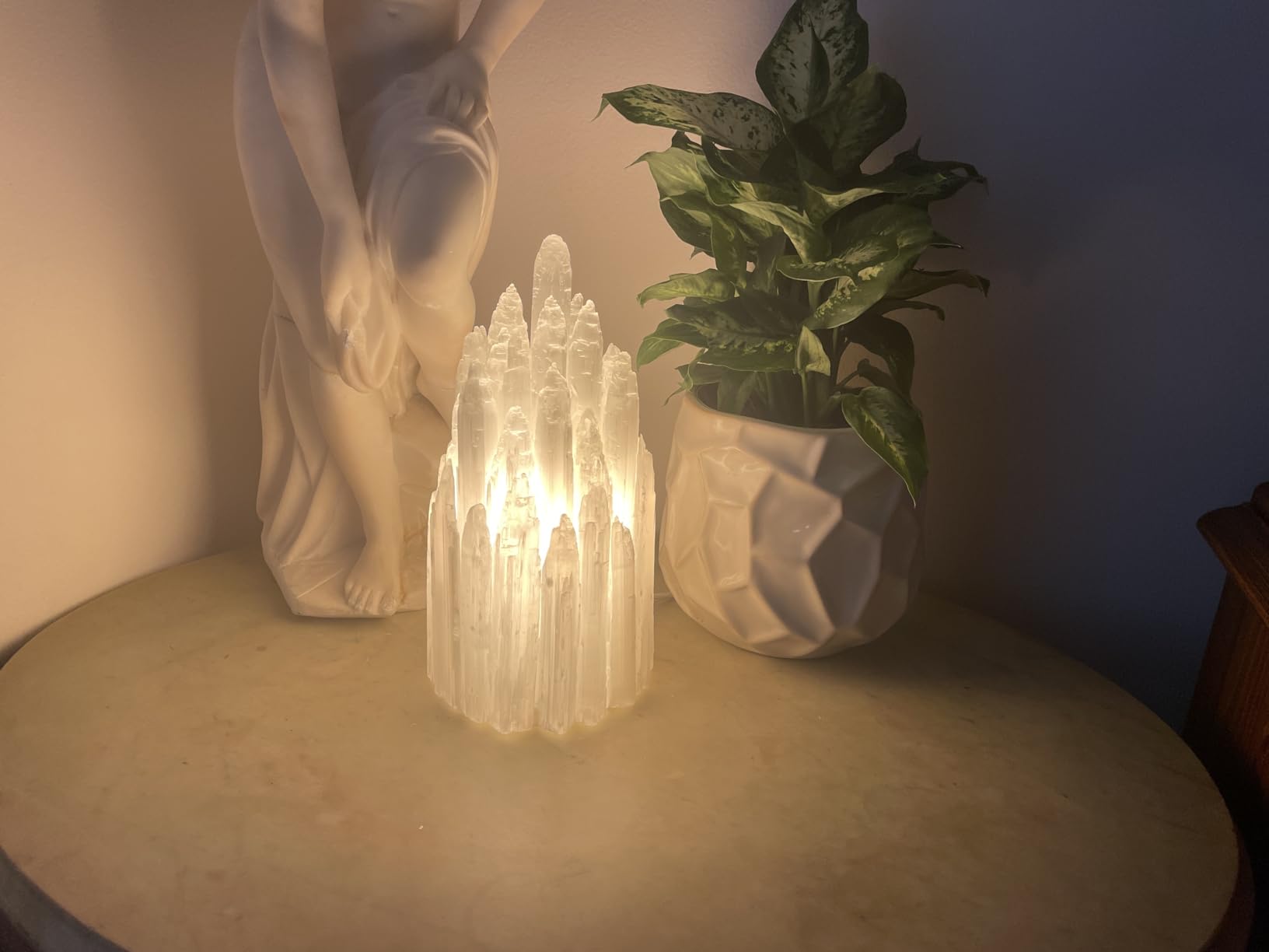 Handcrafted Selenite Lamp Carved Tower, White | Unique Bedside Night Light, Happy Light, Dimmable, Unique Table Lamp for Bedroom customer photo 1
