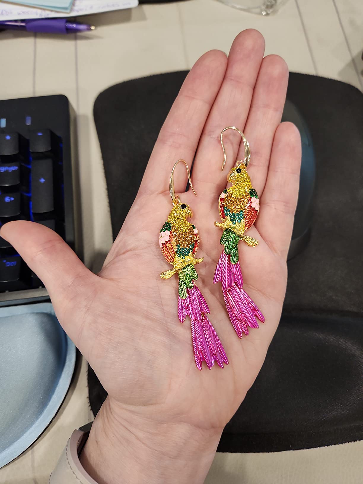 Colorful Parrot Drop Dangle Earrings for Women Cute Multicolor Rhinestones Animal Bird Earrings Shining Rainbow Crystal Beaded Stud Earrings Statement Jewelry Christmas Gifts customer photo 2