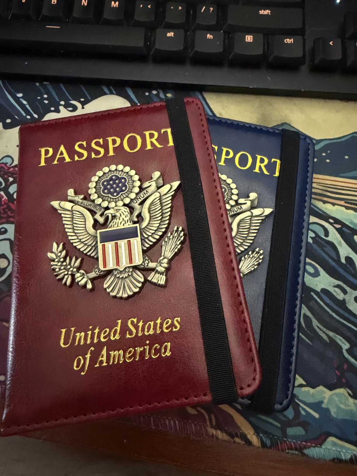 RFID Blocking Passport Holder, Leather Travel Wallet, Dark Blue customer photo 2