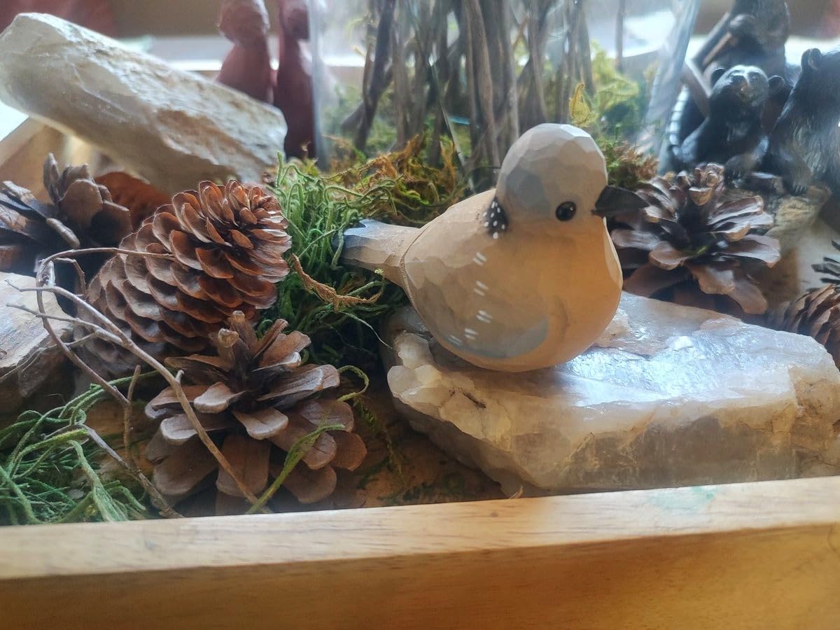 Hand Carved Wooden Tufted Titmouse Bird Figurines Wooden Bird Statues for Home Decor customer photo 2