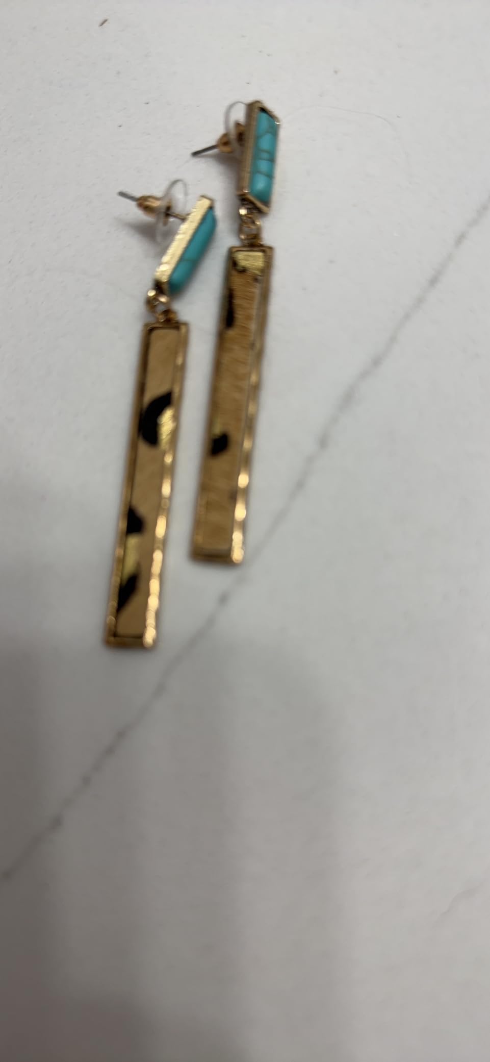 Rectangle Turquoise Dangle Earrings for Women Hypoallergenic Gold Tone Long Charms Birthstone Leopard Print Faux Leather Drop Dangling Stud Retro Lightweight Birthday Holiday Party Jewelry Gifts customer photo 1