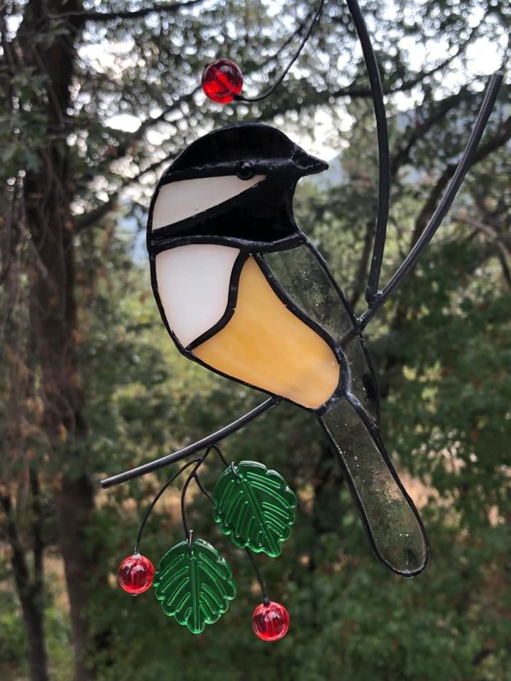 Lolitarcrafts Chickadee Stained Glass Suncatcher Bird Stained Glass Window Hangings for Window Decoration customer photo 1