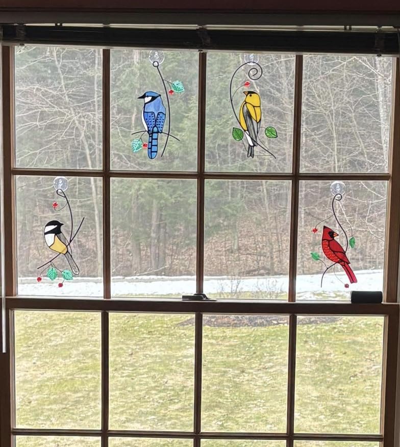 Lolitarcrafts Chickadee Stained Glass Suncatcher Bird Stained Glass Window Hangings for Window Decoration customer photo 2