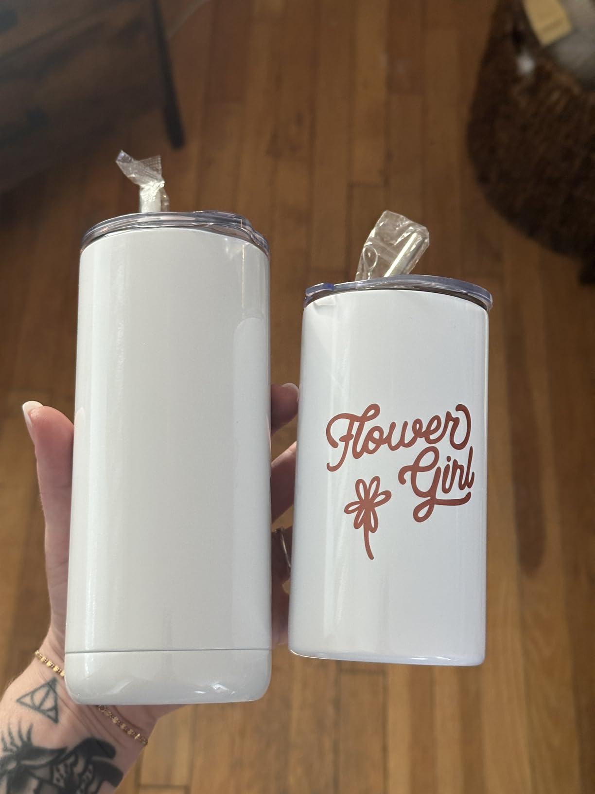 Yungyan 1 Set White Flower Girl Tumblers with Straw 12oz Gifts | Will You Be My Flower Girl Cup Water Bottle with Cleaning Brush, Ribbon for Wedding Proposal Valentine Party Gift from Bride customer photo 1