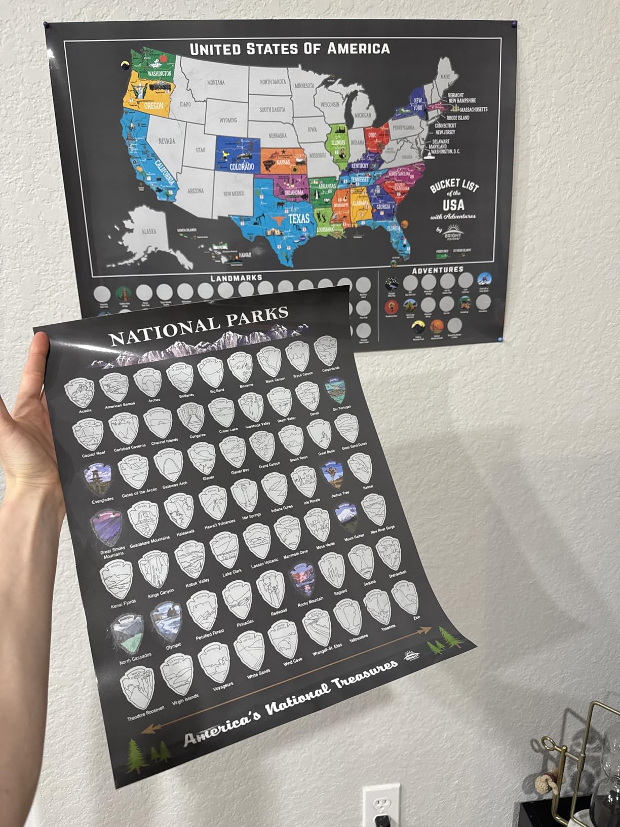Bright Standards Scratch Off Map of United States + All 63 US National Parks Scratch Off Poster (charcoal/silver), 85 USA Landmarks Travel Map, 50 State Adventure Maps, Journal Gifts for Travelers customer photo 2