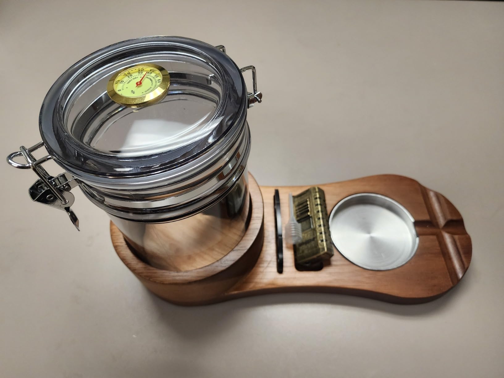 Cigar Humidor and Ashtray Set, Wooden Tray with Acrylic Humidor Jar, Cutter Holder, Drawer, Slot and Cigar Cutter Accessories, Home Gift Sets for Men customer photo 2