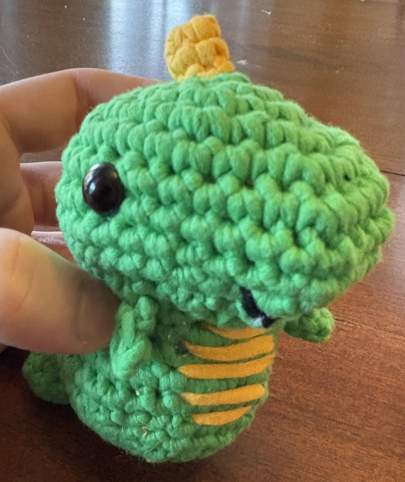 The Woobles Crochet Kit for Beginners (Fred the Dinosaur) | As seen on Shark Tank, Kit includes: Easy Peasy Yarn, pre-started piece, hook, safety eyes, stuffing, video tutorials customer photo 1
