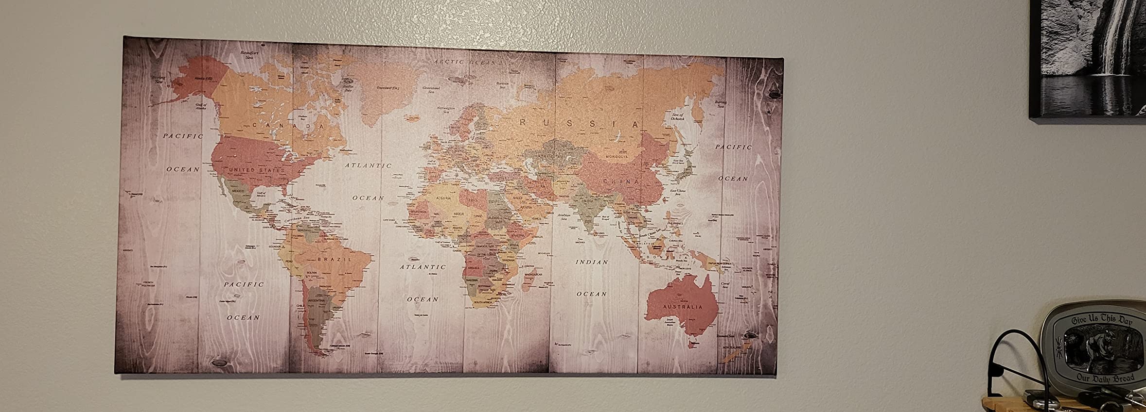 Popuwall Rustic World Map Canvas Wall Art & Decor | Large Vintage Framed Map of The World Poster, Retro Horizontal Picture for Home Office, Living Room, Ready to Hang 40