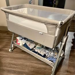 Cowiewie Bassinet Bedside Sleeper, Baby Bassinet with 7 Adjustable Height, Bedside Bassinet for Baby with Storage, Breathable Mesh & Mattress, Portable Bassinet Easy Folding (Pyramid Light Gray) customer photo 2
