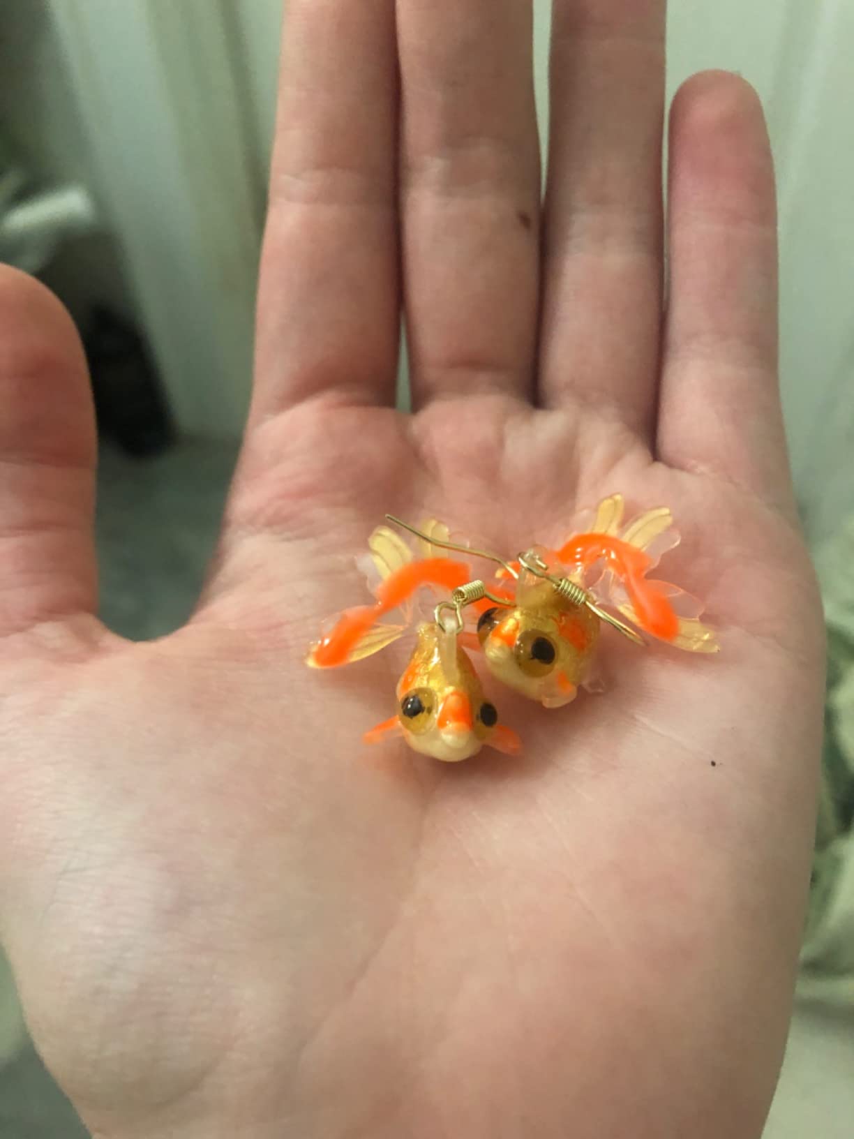 925 Silver Needle Goldfish Earrings, comically cute acrylic resin simulated fish earrings Unique lightweight goldfish pendant earrings Jewelry gift for women (2PCS) customer photo 1