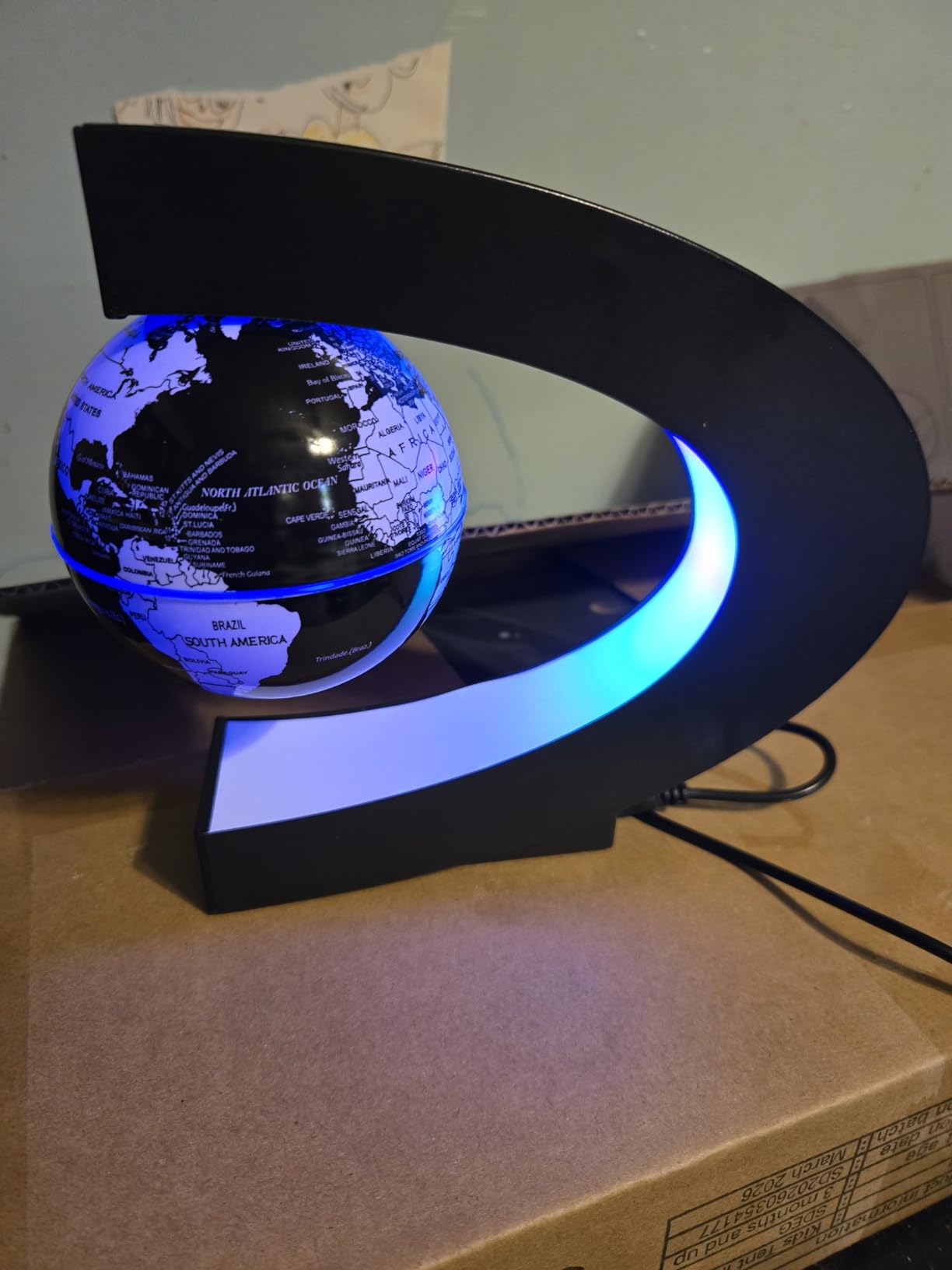 Magnetic Levitation Floating Rotating 3in Globe With Colored Lamp For Men Boss Cool Office Decor Gifts Or Kids Desk Toys, Nine planetary solar systems astronomy educational cosmic earth globe customer photo 1