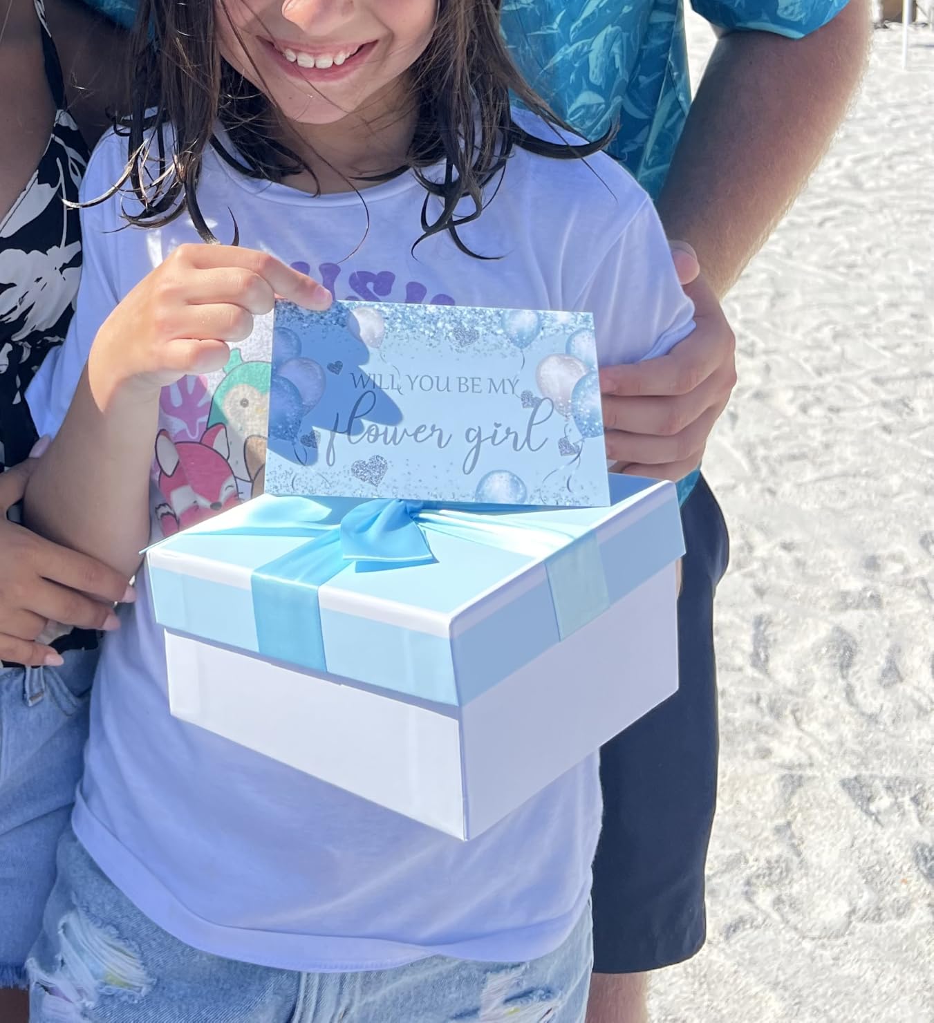 Sieral 9 Pcs Flower Girl Proposal Gifts Box Will You Be My Flower Girl Gift | Box Basket with Tumbler with Straw, Bride Gift Box, Canvas Bag, Sunglasses, Hair Ring, Diamond Pen, Envelope, Purple, Retro customer photo 2