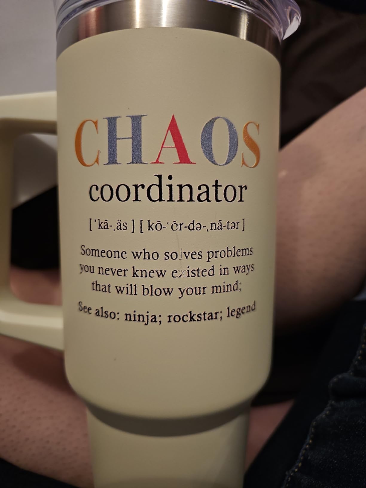 TEEZWONDER Thank You Gifts for Women - 20 oz Stainless Steel Tumbler with Chaos Quote, Spill-Resistant Lid customer photo 1