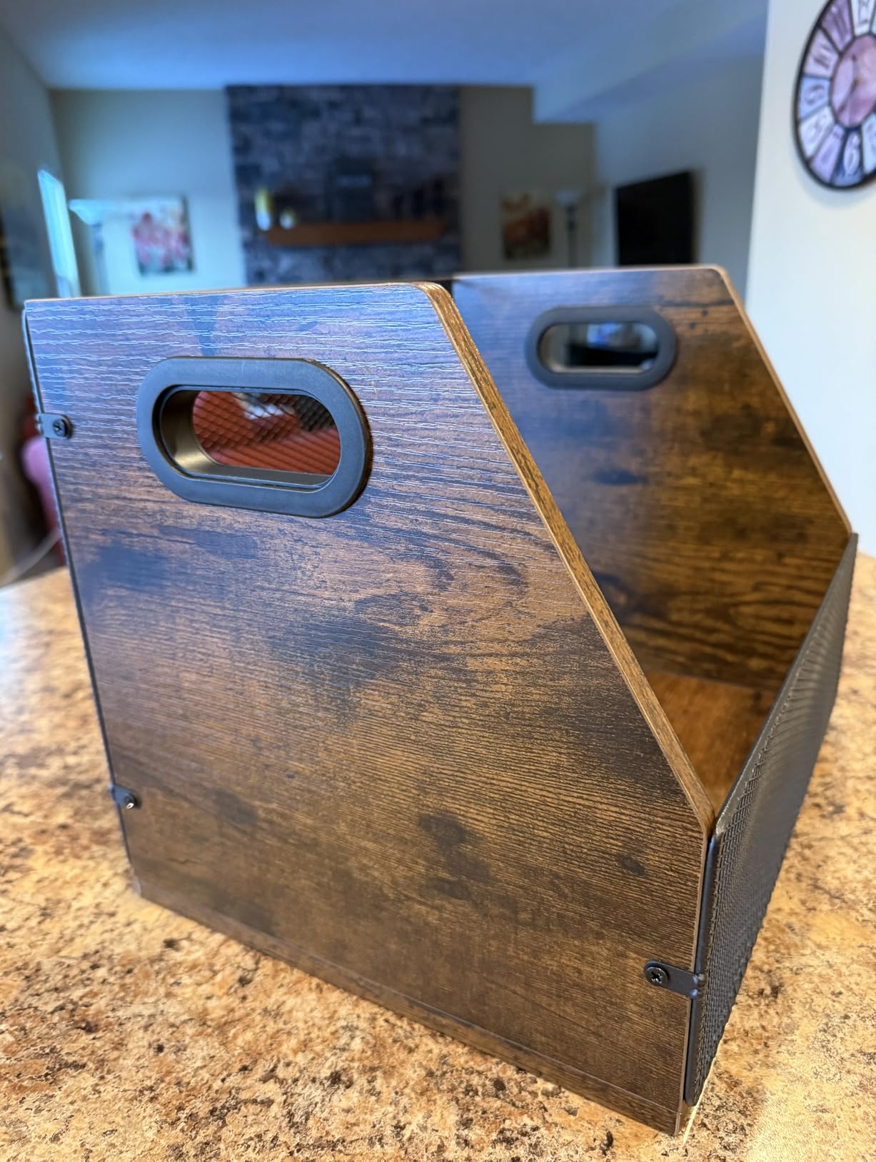 Homeiju Vinyl Record Storage, Record Box Case Crate, Vinyl Record Album Holder, Metal & Wooden LP Record Crate, Holds up to 60 Records customer photo 2