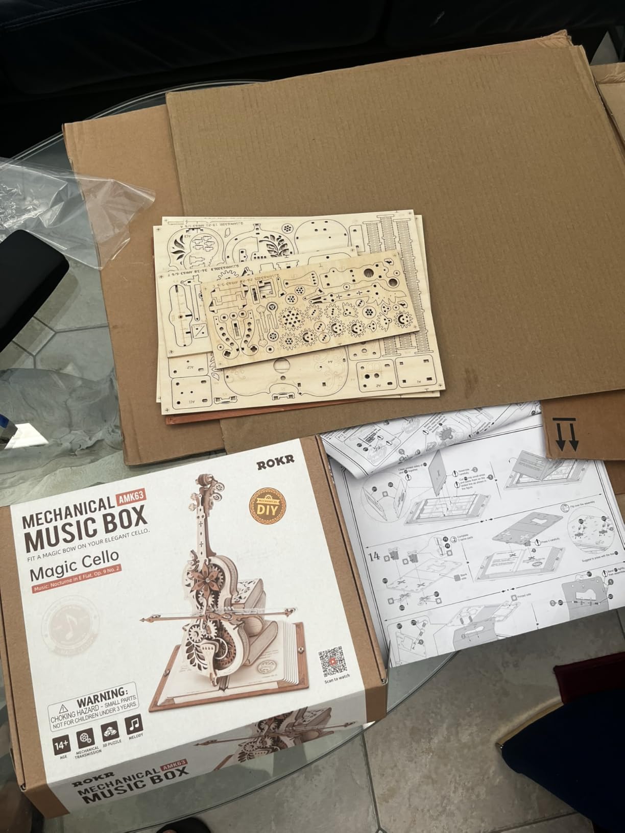 ROKR 3D Puzzles for Adults 1:5 Scale Cello Model Kit with Base 199pcs Wooden Music Box Building Kit Desk Gift for Men Women Hobby for Adults customer photo 1