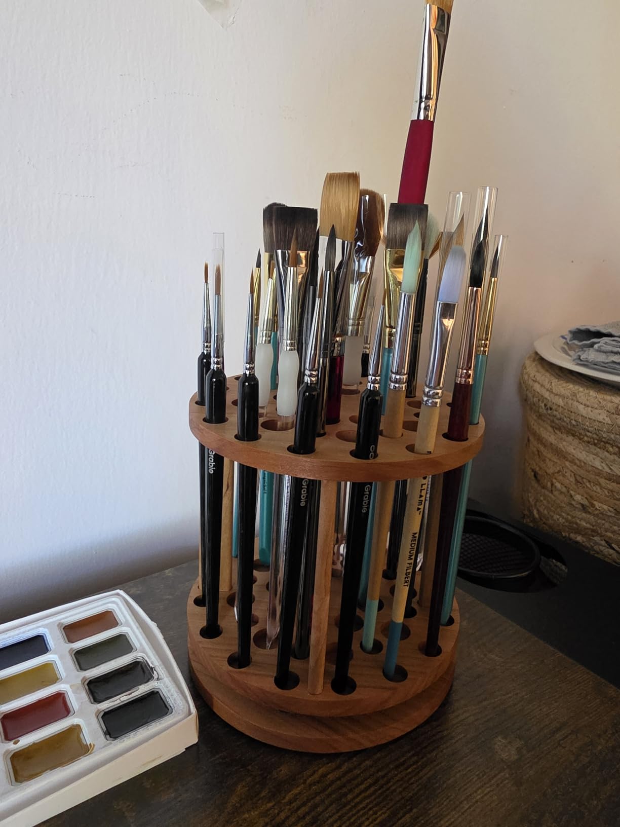Rotating Paint Brush Holder - Handmade Cherry Hardwood Brush Organizer for Desk customer photo 2