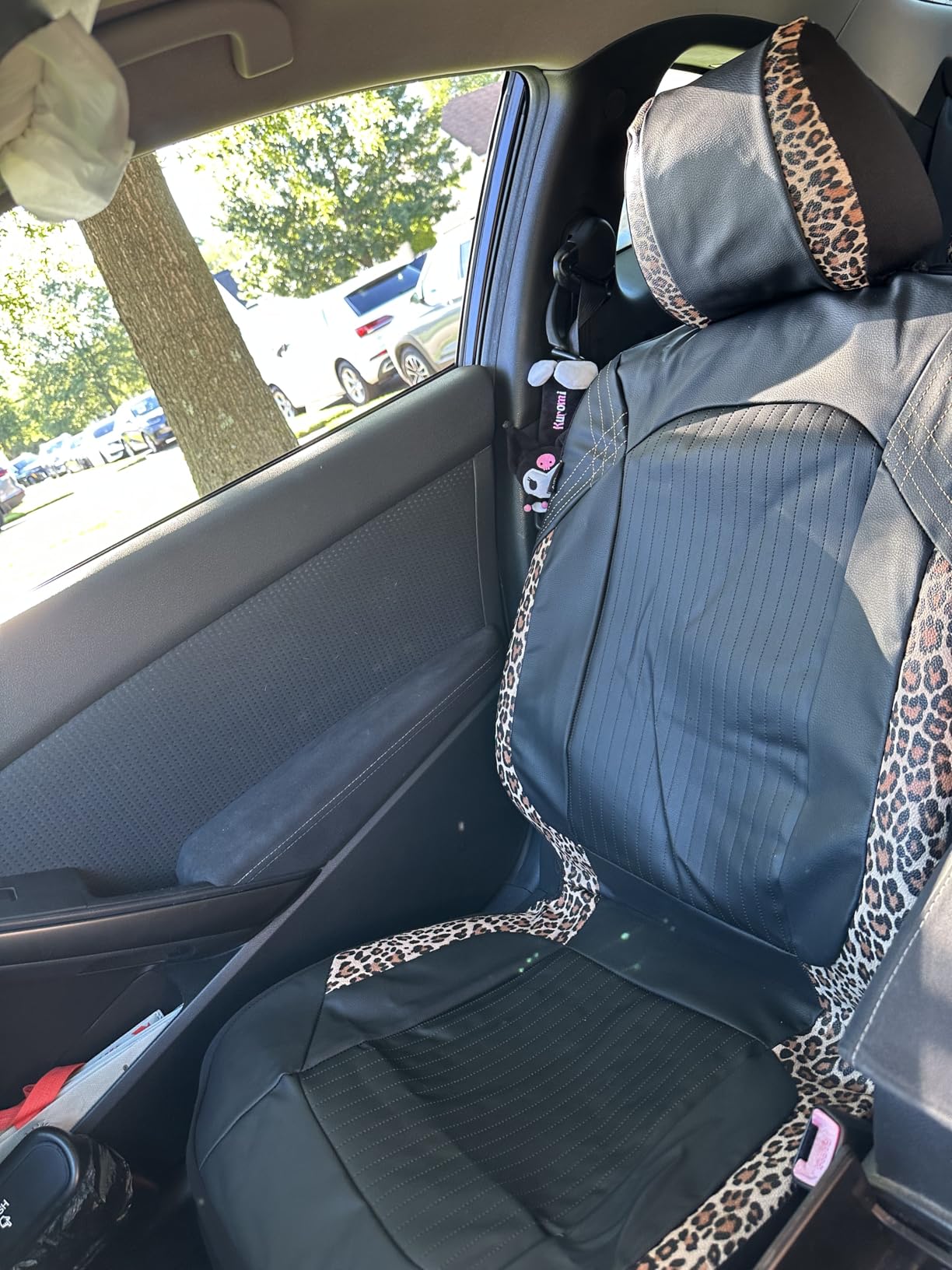 Flying Banner Synthetic Leather car seat Covers Full Set Front and Rear Bench Fashion Easy Installation Cup Holder Free (Black & Leopard Print, Low Bucket - Full Set) customer photo 1