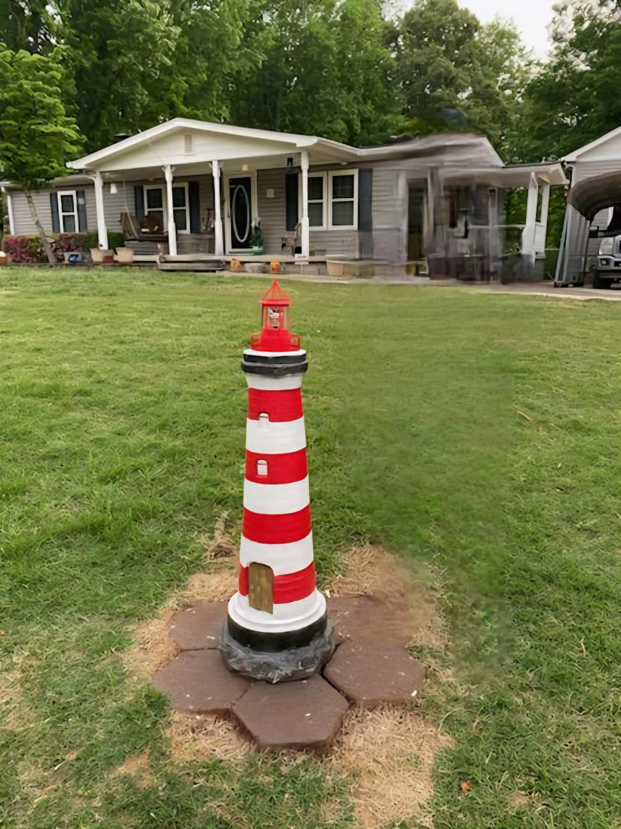 Solar Lighthouse Rotating Light - 360 Degree Light Houses Lamp For Yard, IP65 Waterproof Durable Lighthouse Lamps Towers Statue Lights For Outdoor Garden Pathway Patio (Black -Large - Style B) customer photo 2