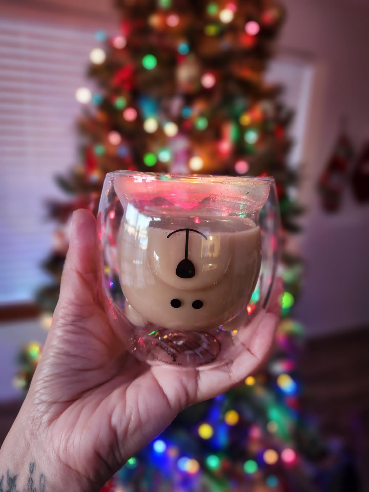 Binoster Bear Cute Mugs Kawaii Double Wall Glass Coffee Tea Mill Yogurt Cup Funny Novelty Gift for Women Her Friends Office Birthday Christmas (Bear with handle) customer photo 1