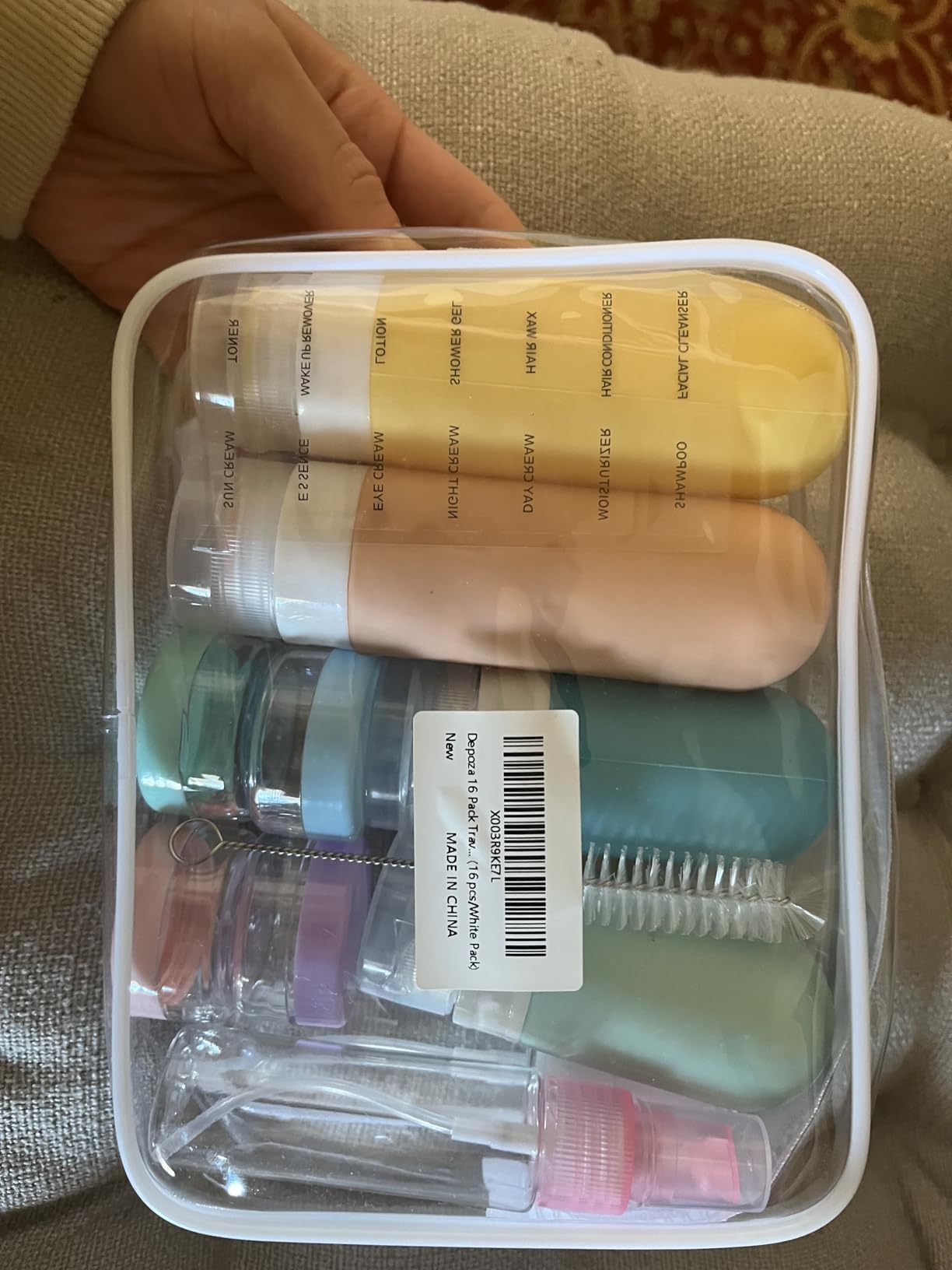 DEPOZA Travel Bottles Kit (16 Pack) - TSA Approved, Leak Proof Silicone Squeezable Containers for Toiletries. Complete Set with Jars, Sprayers & Bag (White) customer photo 2