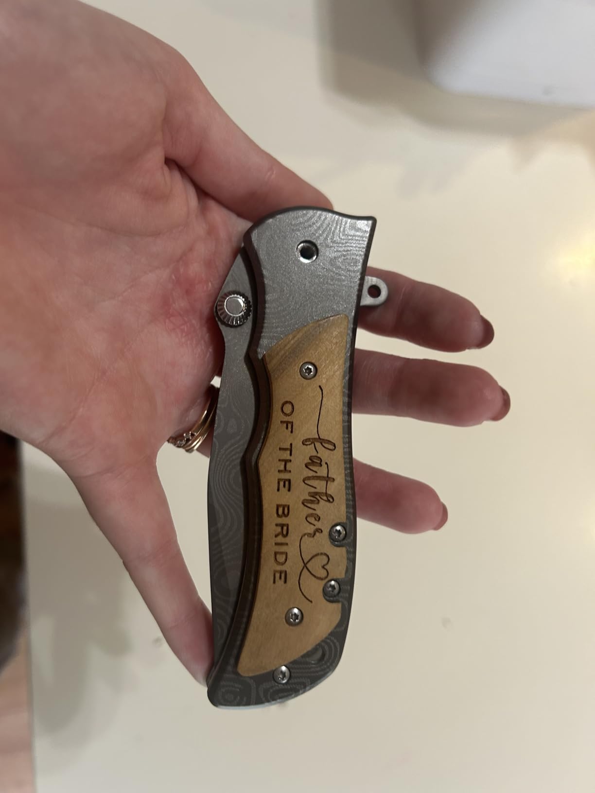 XJF Engraved Pocket Knife Gift for Father of The Groom, Wedding Gift for Father of The Groom from Groom Bride, Father's Day Birthday Gift from Son customer photo 2