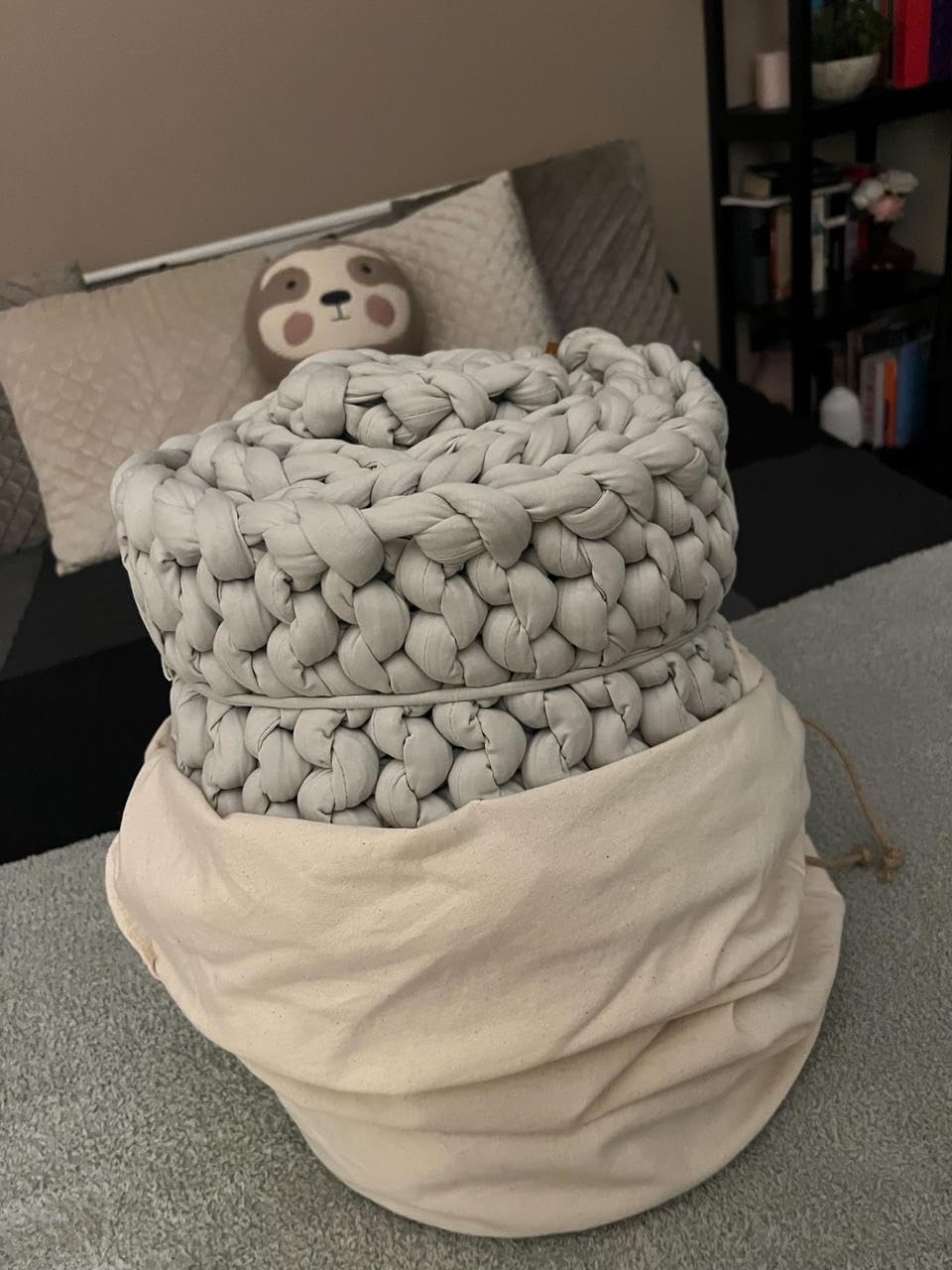 Bearaby Cotton Hand-Knit Weighted Blankets for Adults - Chunky Knit Blanket - Sustainable, Breathable, Organic, Cooling Weighted Blanket - Machine Washable (Moonstone Grey, 15 lbs, 40