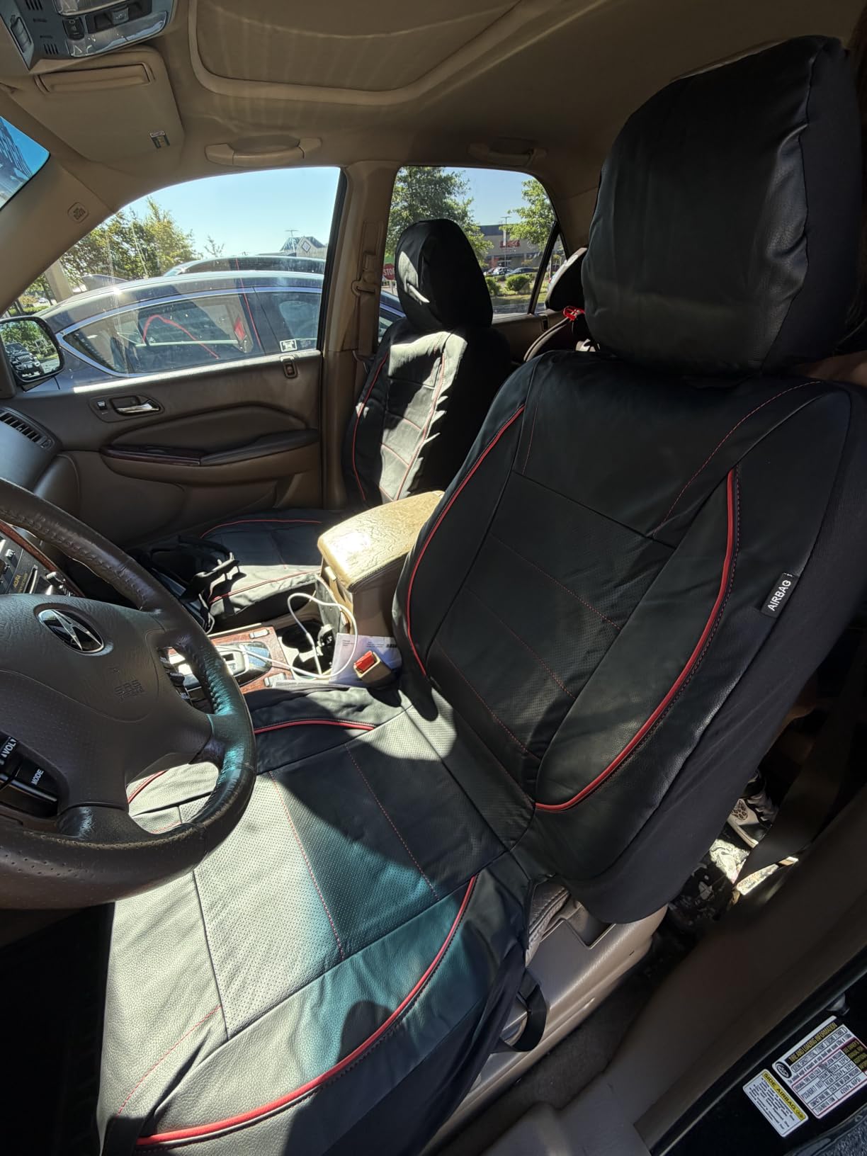 CAR PASS Universal Reflect Piping Leather Car Seat Cover, Fit for suvs,Van,Trucks,Airbag Compatible,Inside Zipper Design and Reserved Opening Holes (Full Set, Black and Grey) customer photo 1