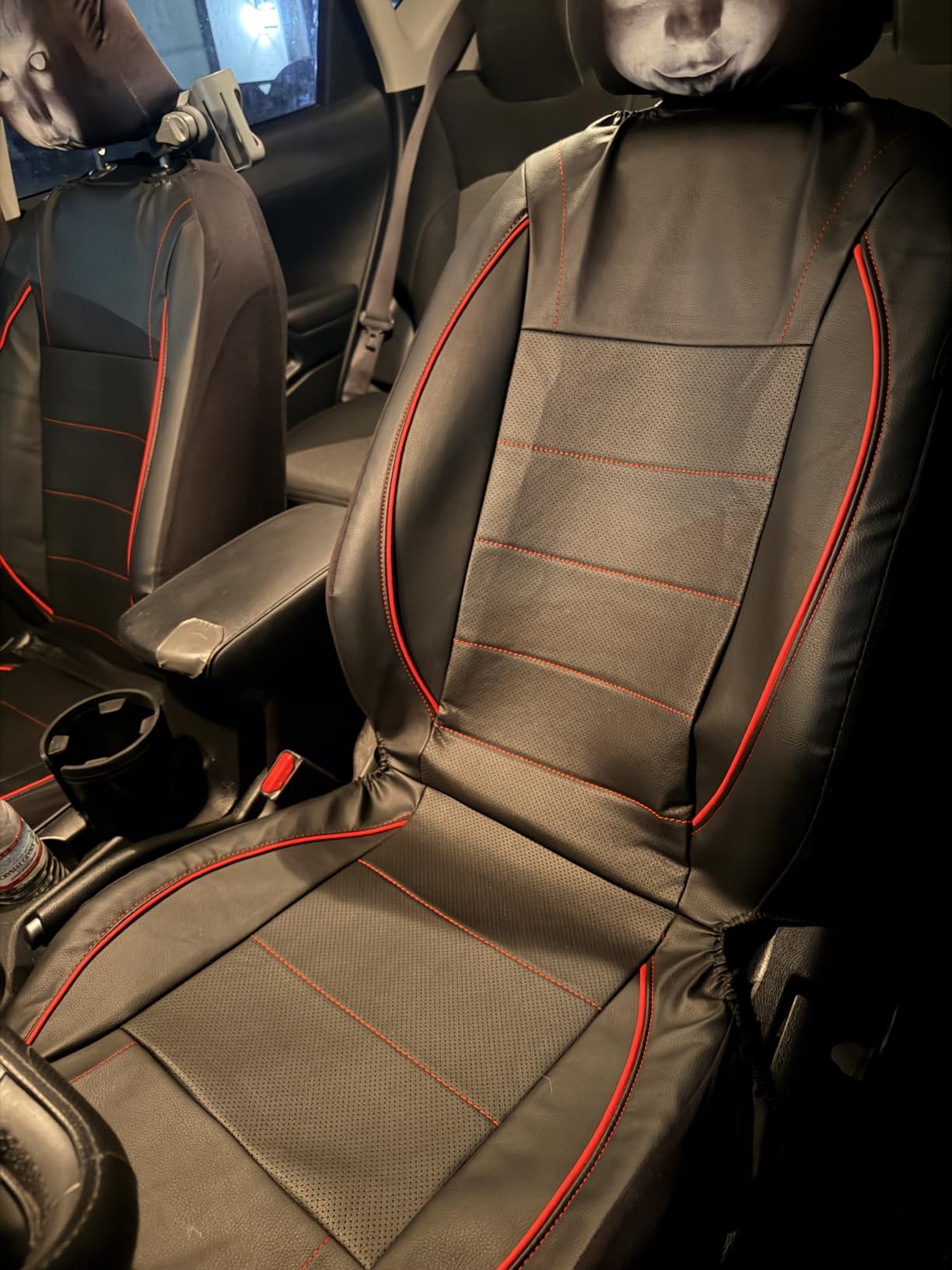 CAR PASS Universal Reflect Piping Leather Car Seat Cover, Fit for suvs,Van,Trucks,Airbag Compatible,Inside Zipper Design and Reserved Opening Holes (Full Set, Black and Grey) customer photo 2