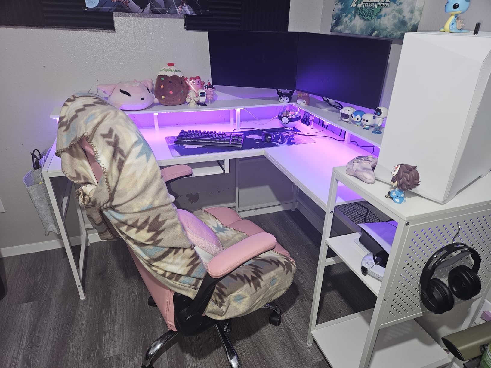 SEDETA L Shaped Gaming Desk, Reversible Computer Desk, Gaming Desk with Power Outlets & LED Strip, Monitor Shelf, Keyboard Tray, Pegboard and Storage Shelves for Home Office, Black customer photo 1