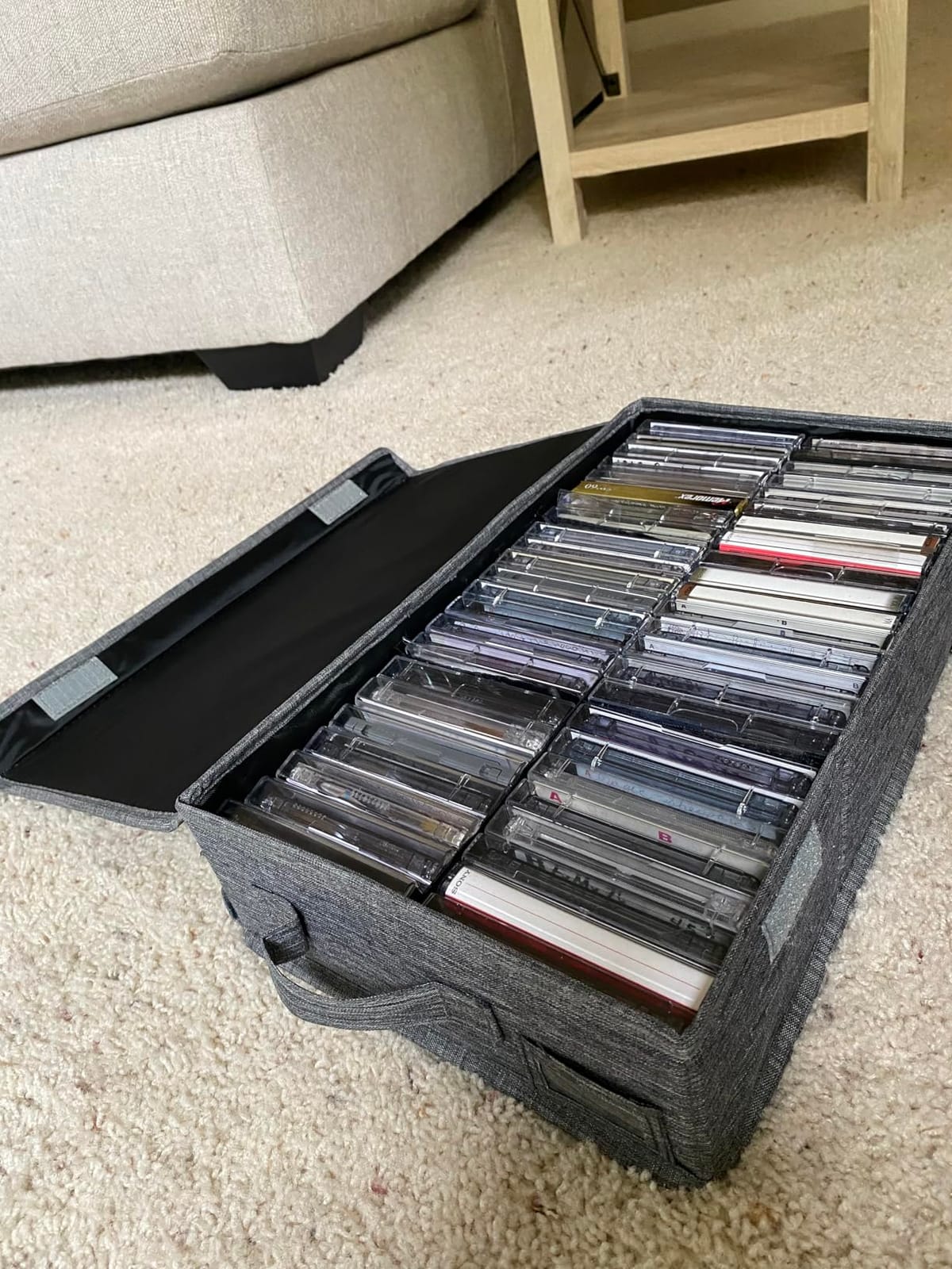 Cassette Tape Storage Box, Practical Cassette Tape Holder 16.34 x 9.25 x 3.54 Inch, Cassette Rack with Lids and Index Labels to store to 48 Cassette Tape Cases - Gray customer photo 1