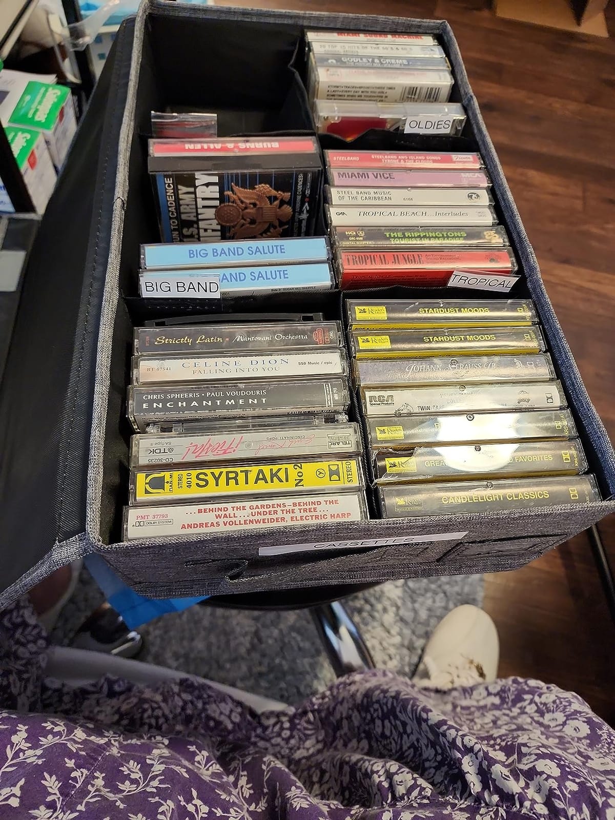 Cassette Tape Storage Box, Practical Cassette Tape Holder 16.34 x 9.25 x 3.54 Inch, Cassette Rack with Lids and Index Labels to store to 48 Cassette Tape Cases - Gray customer photo 2