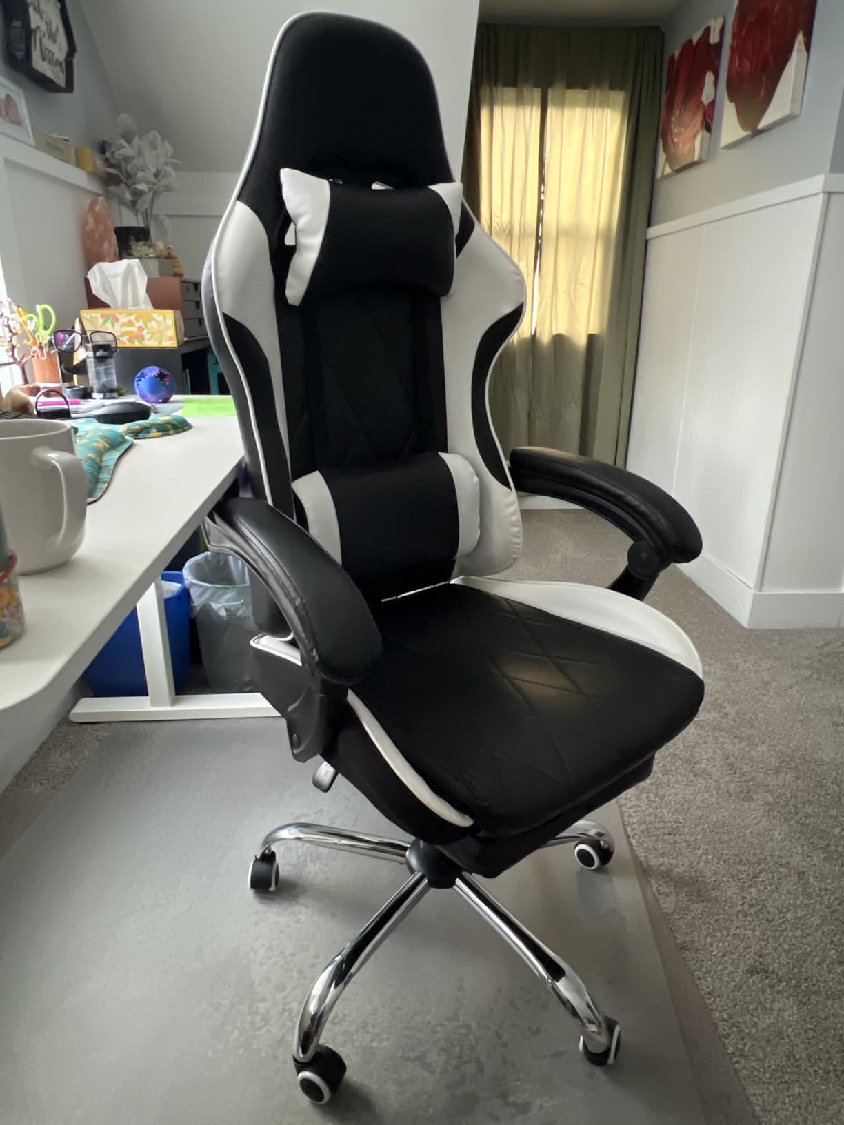 Homall Gaming Chair, Computer Chair with Footrest and Massage Lumbar Support, Ergonomic High Back Video Game Chair with Swivel Seat and Headrest (White) customer photo 1