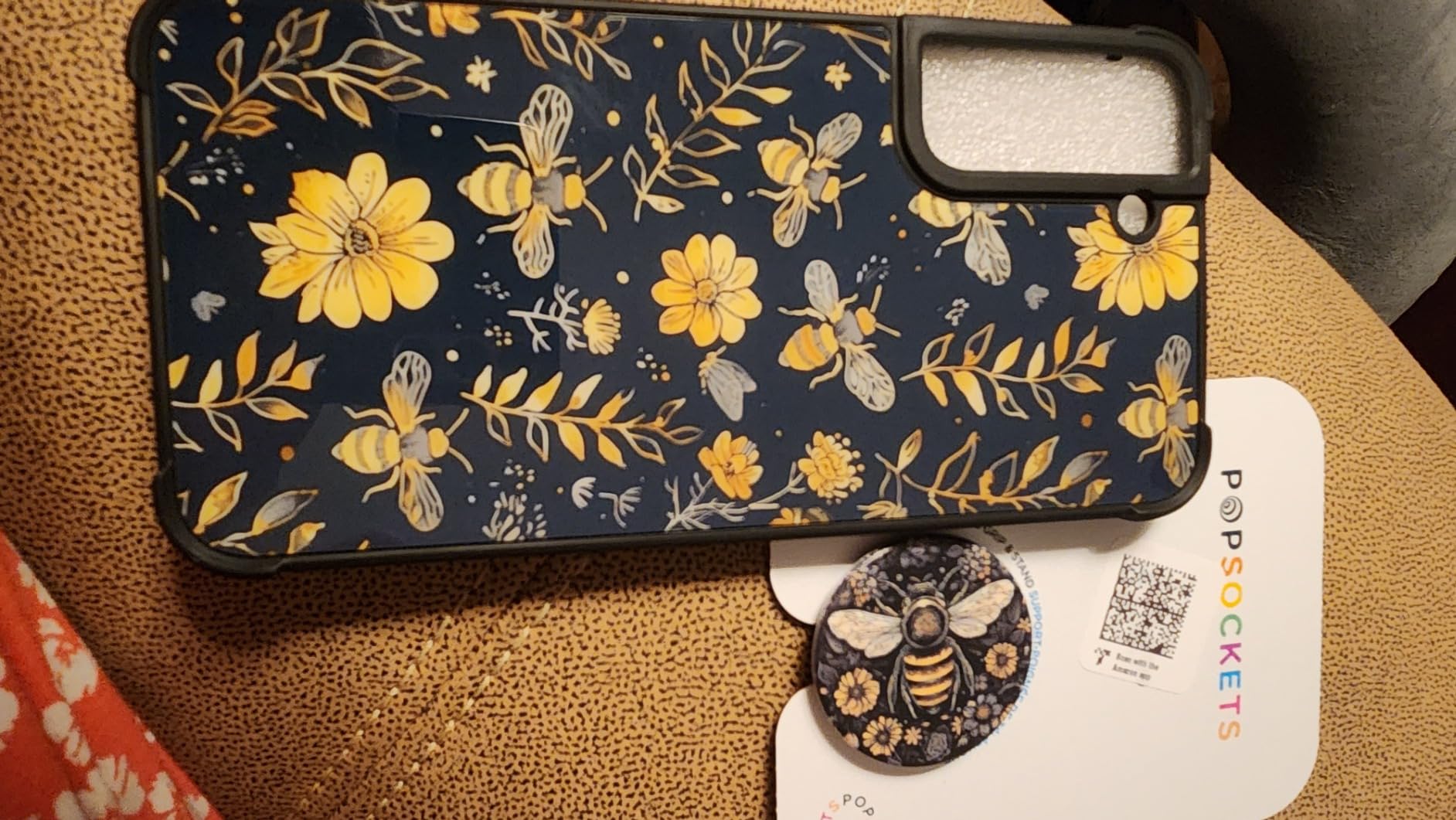 Bee Honeybee Bumblebee Flowers Boho Graphic PopSockets Adhesive PopGrip customer photo 1