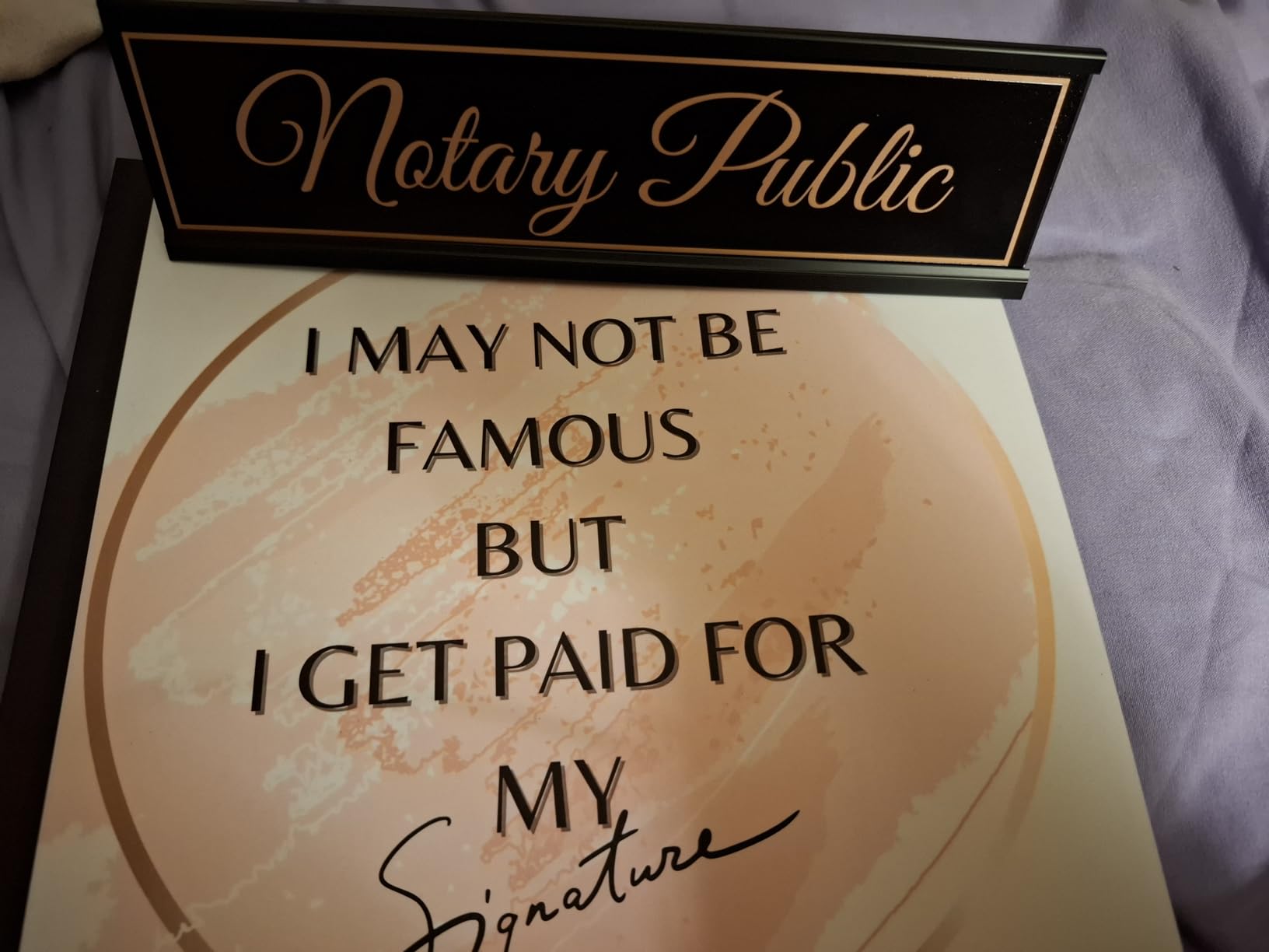 Signs ByLITA Notary Public Rose Gold Frame Desk Sign (2x8