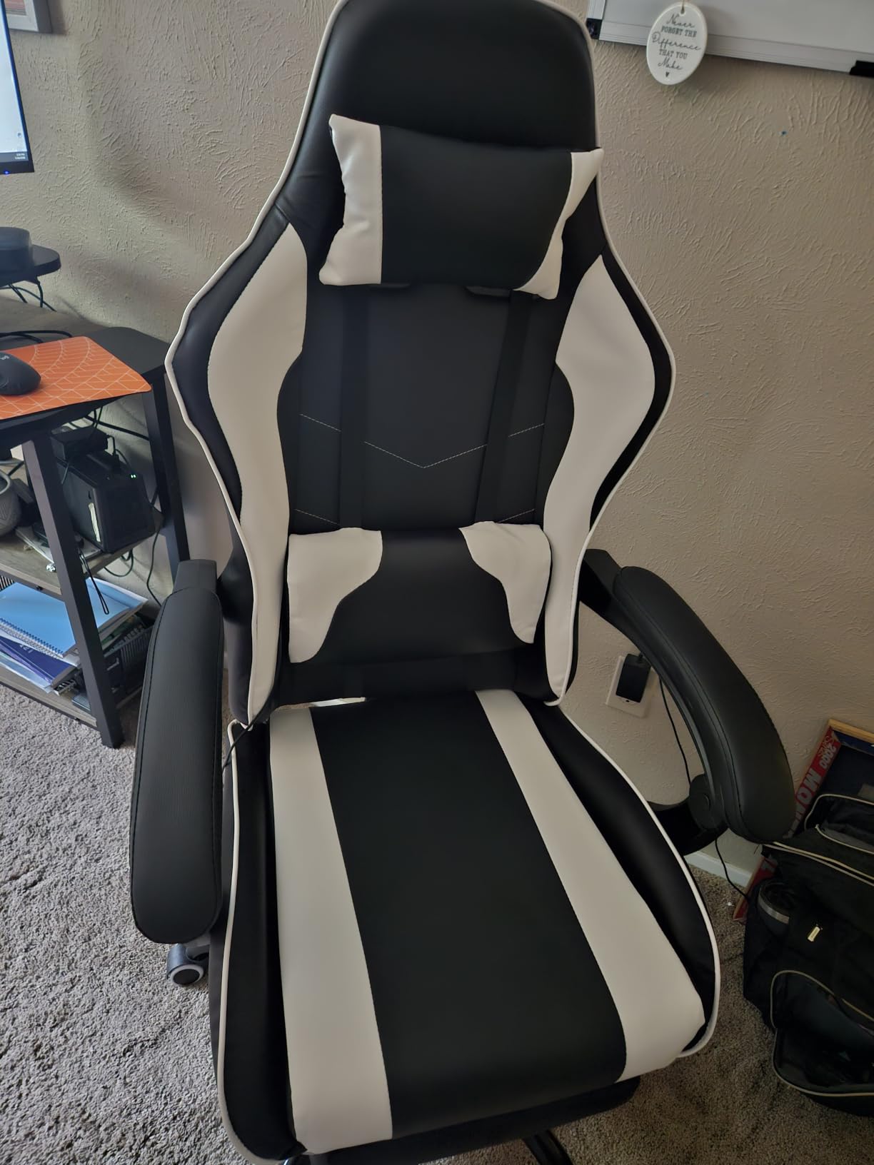Homall Gaming Chair, Ergonomic, Footrest & Massage Lumbar Support, White customer photo 2