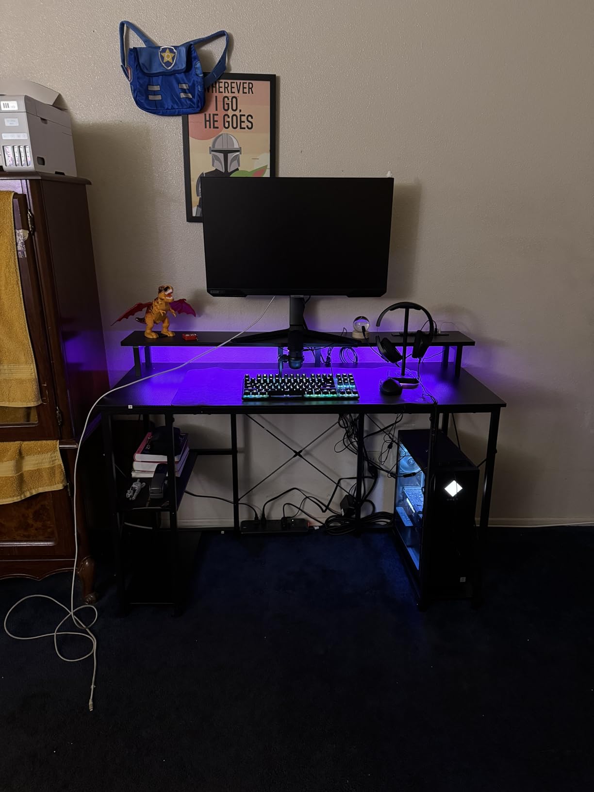 ODK 55 Inch Gaming Desk with LED Lights & Storage Shelves, Black customer photo 2